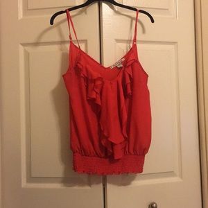 Red ruffle blouse